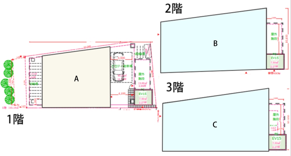 1階・2階・3階平面図